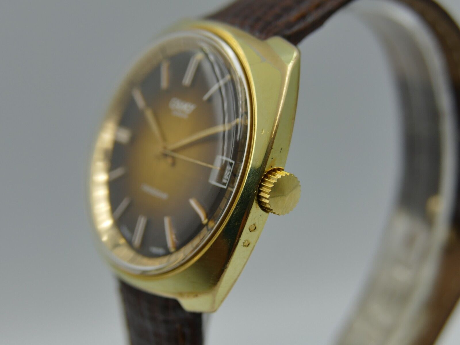 70's vintage watch mens Camy Geneva Friendship ref. 7327 brown brushed gold pl