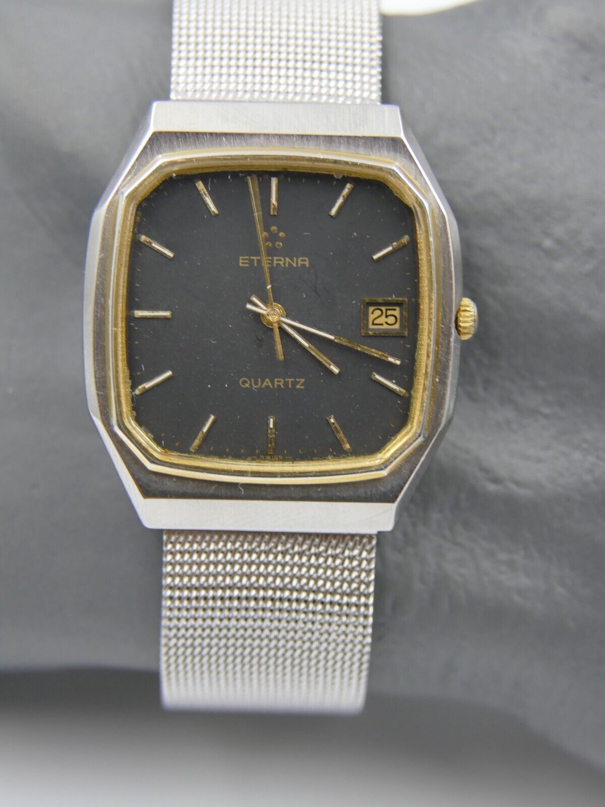 80's vintage watch mens Eterna ref. 113.4151.41 quartz Eta 955.411 steel & gold