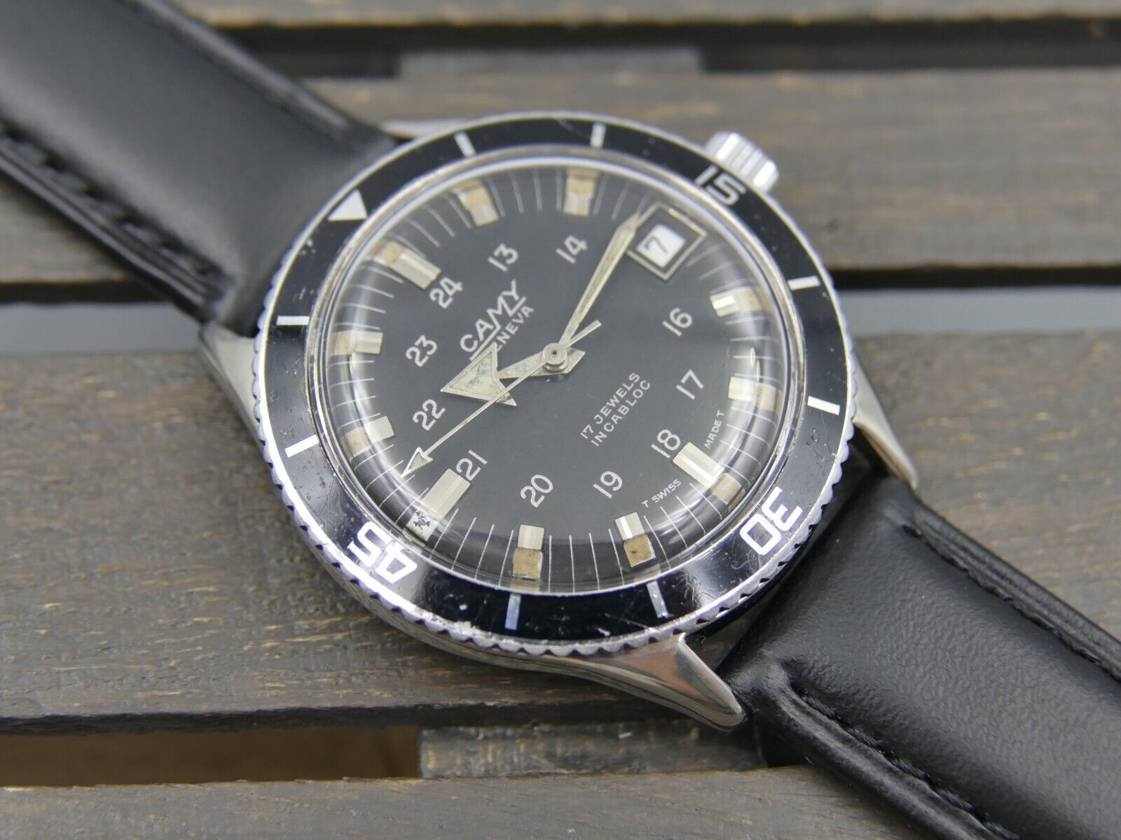 60's vintage watch mens diver Camy geneva ref. 7311 manual wind ST 96-4 serviced