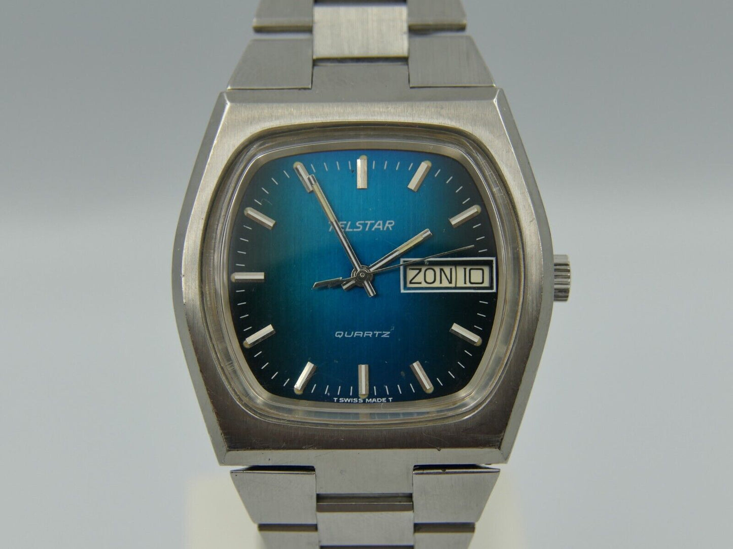 80's vintage watch mens Telstar ref. 15011 quartz ETA-ESA 9181 blue dial rare 39