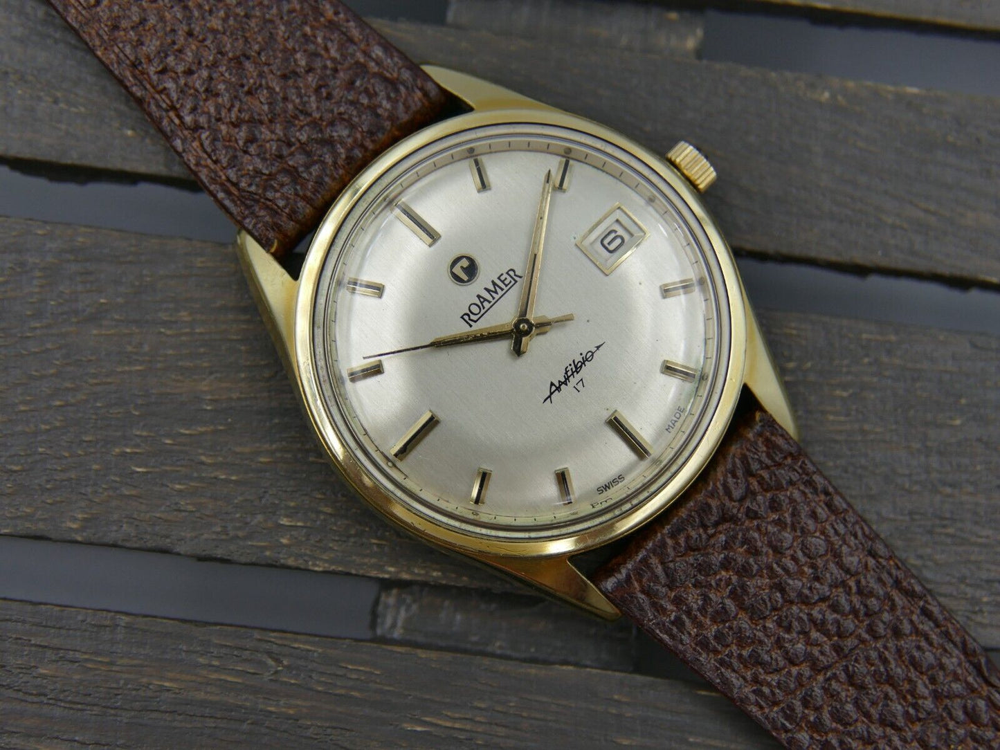 60's vintage watch mens Roamer anfibio manual wind MST430 brevet + case 34mm