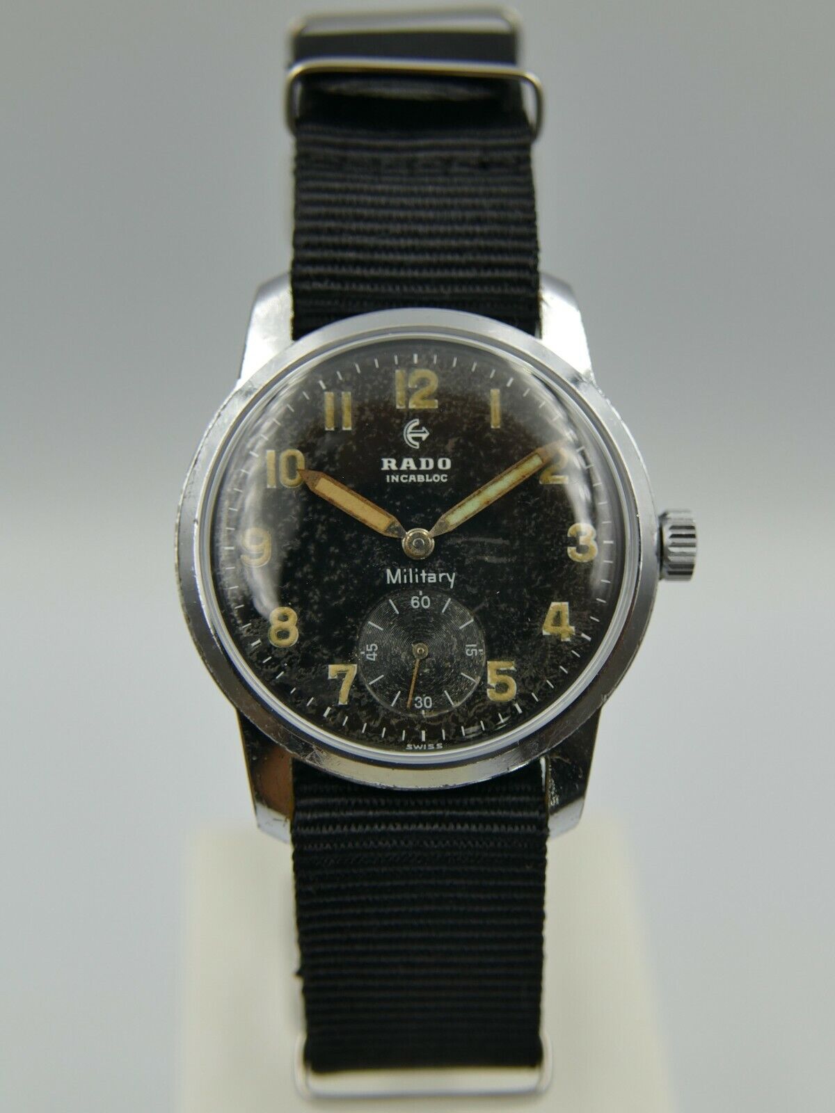 50's vintage watch mens Rado military ref. 13546 manual wind AS 1130 black dial 