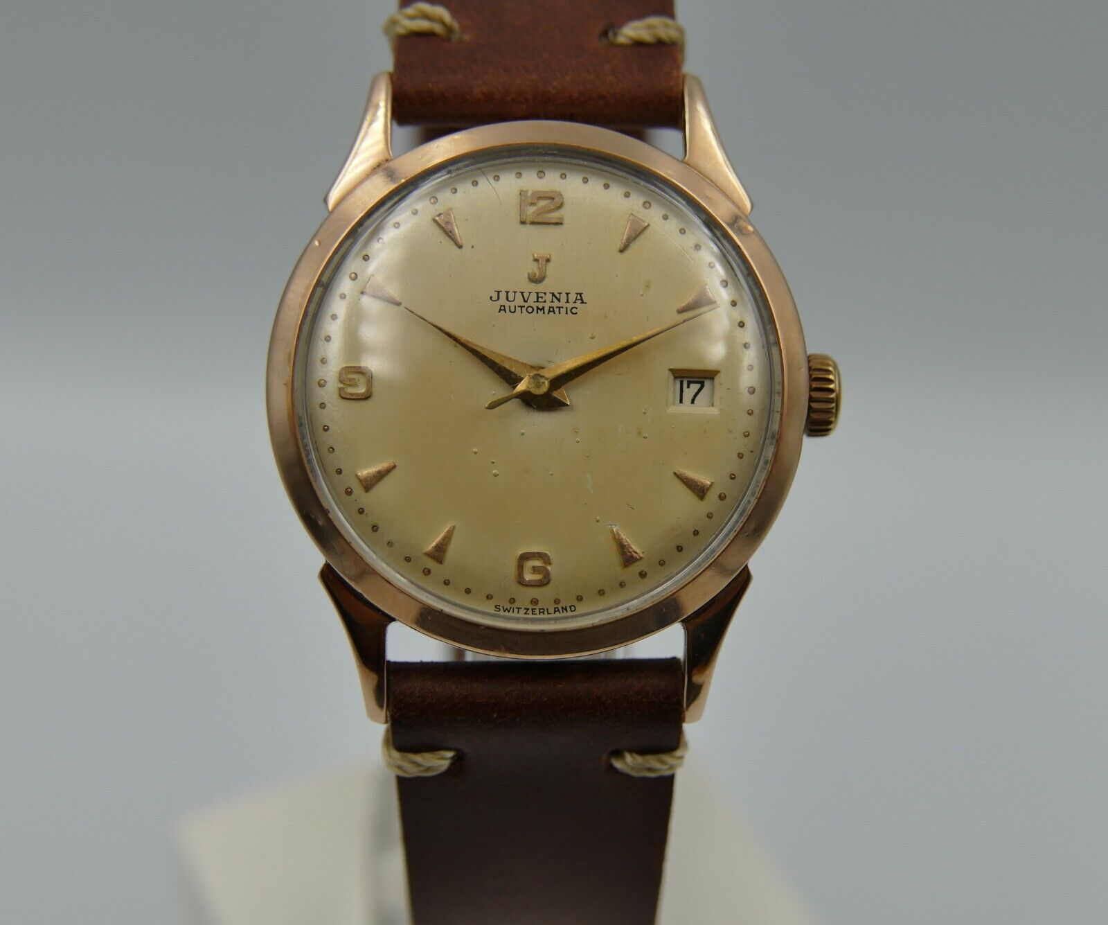 50's vintage watch mens Juvenia automatic AS 1361N rose gold cap serviced rare