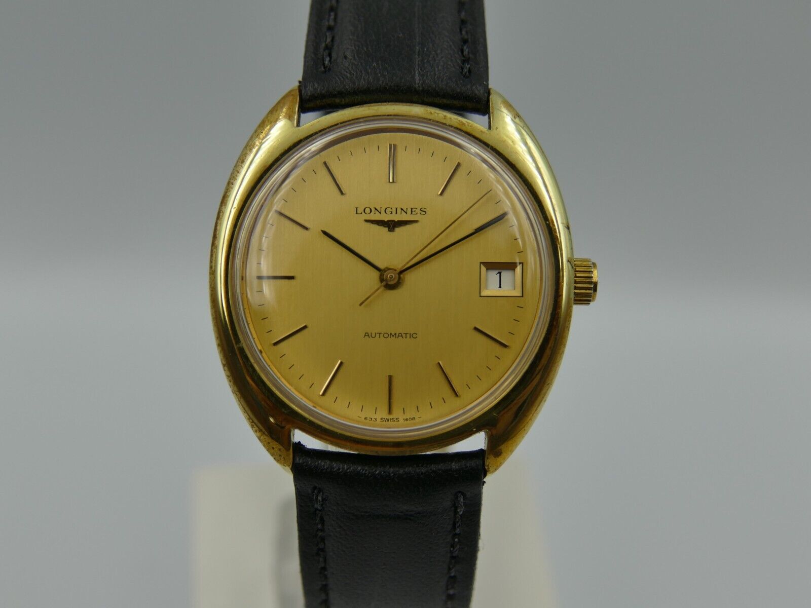 70's vintage watch mens gents Longines automatic L633.1 gold pl C shape