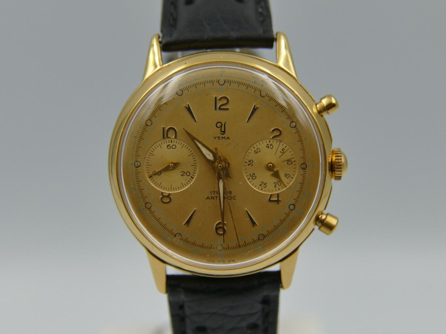 60's vintage watch mens Yema chronograph valjoux 92 gold PL serviced