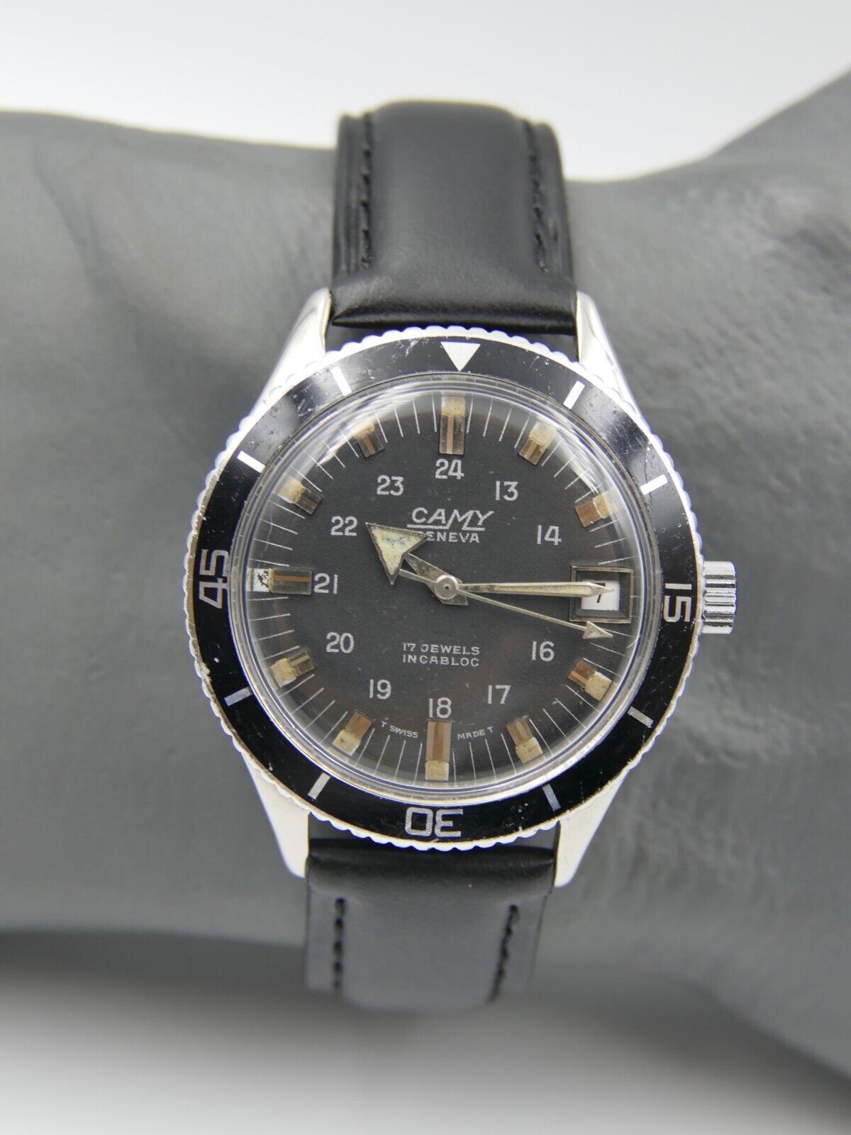 60's vintage watch mens diver Camy geneva ref. 7311 manual wind ST 96-4 serviced