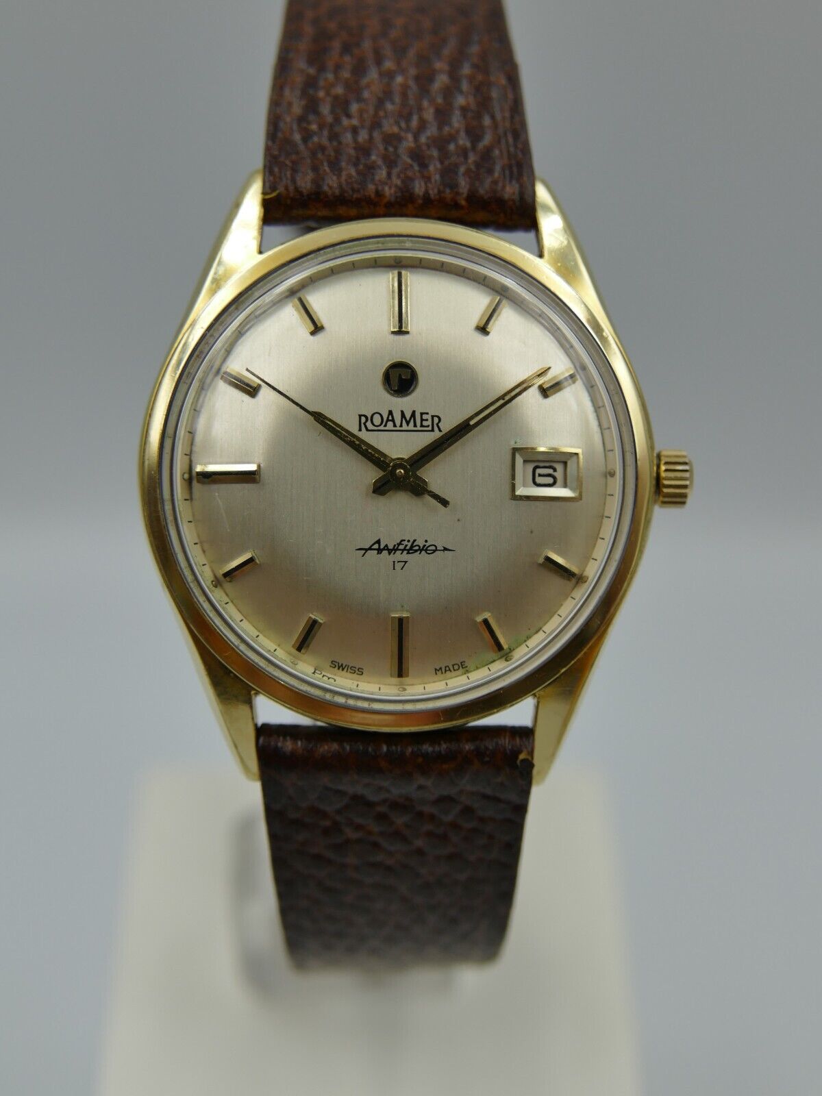 60's vintage watch mens Roamer anfibio manual wind MST430 brevet + case 34mm