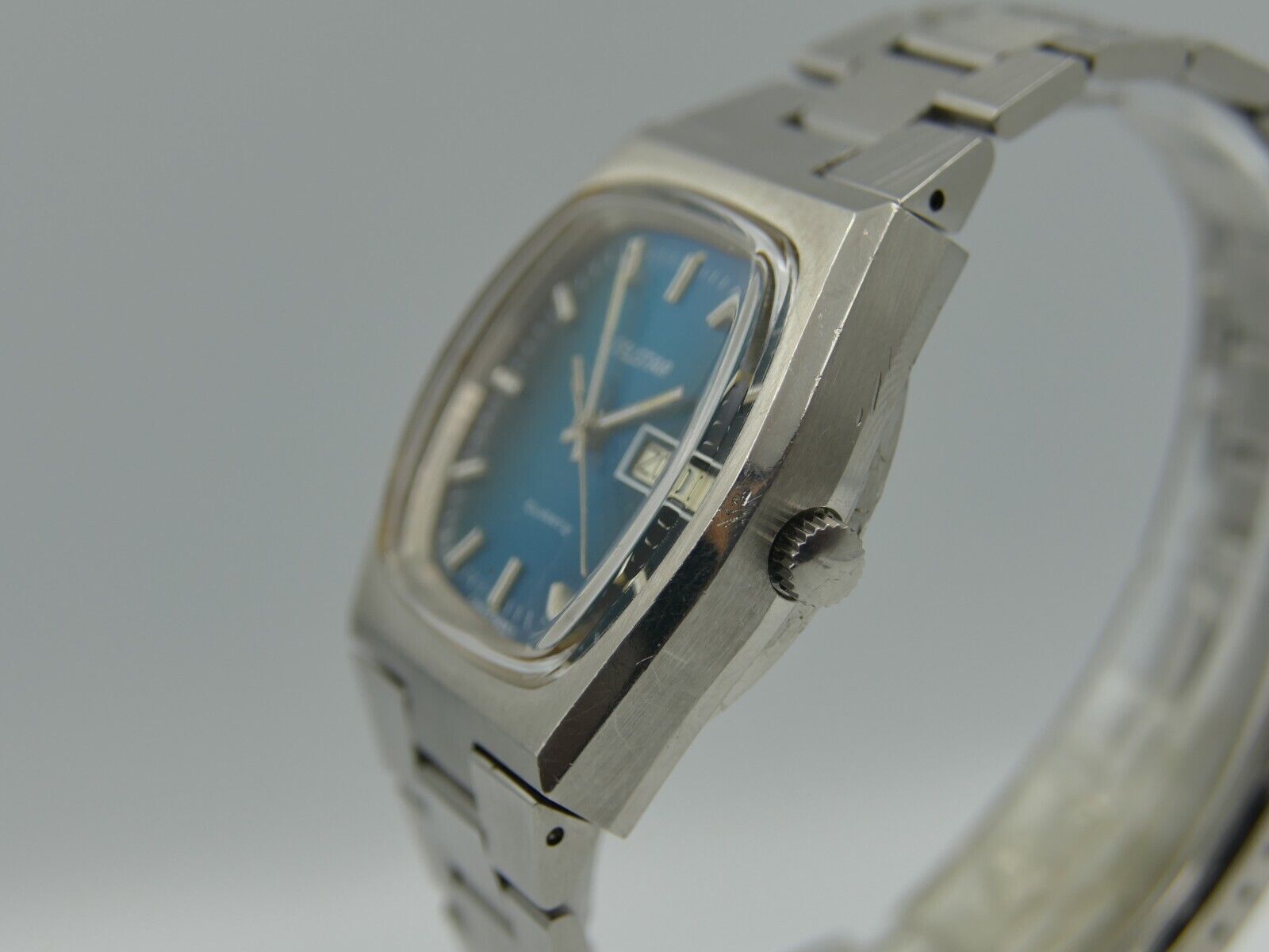 80's vintage watch mens Telstar ref. 15011 quartz ETA-ESA 9181 blue dial rare 39