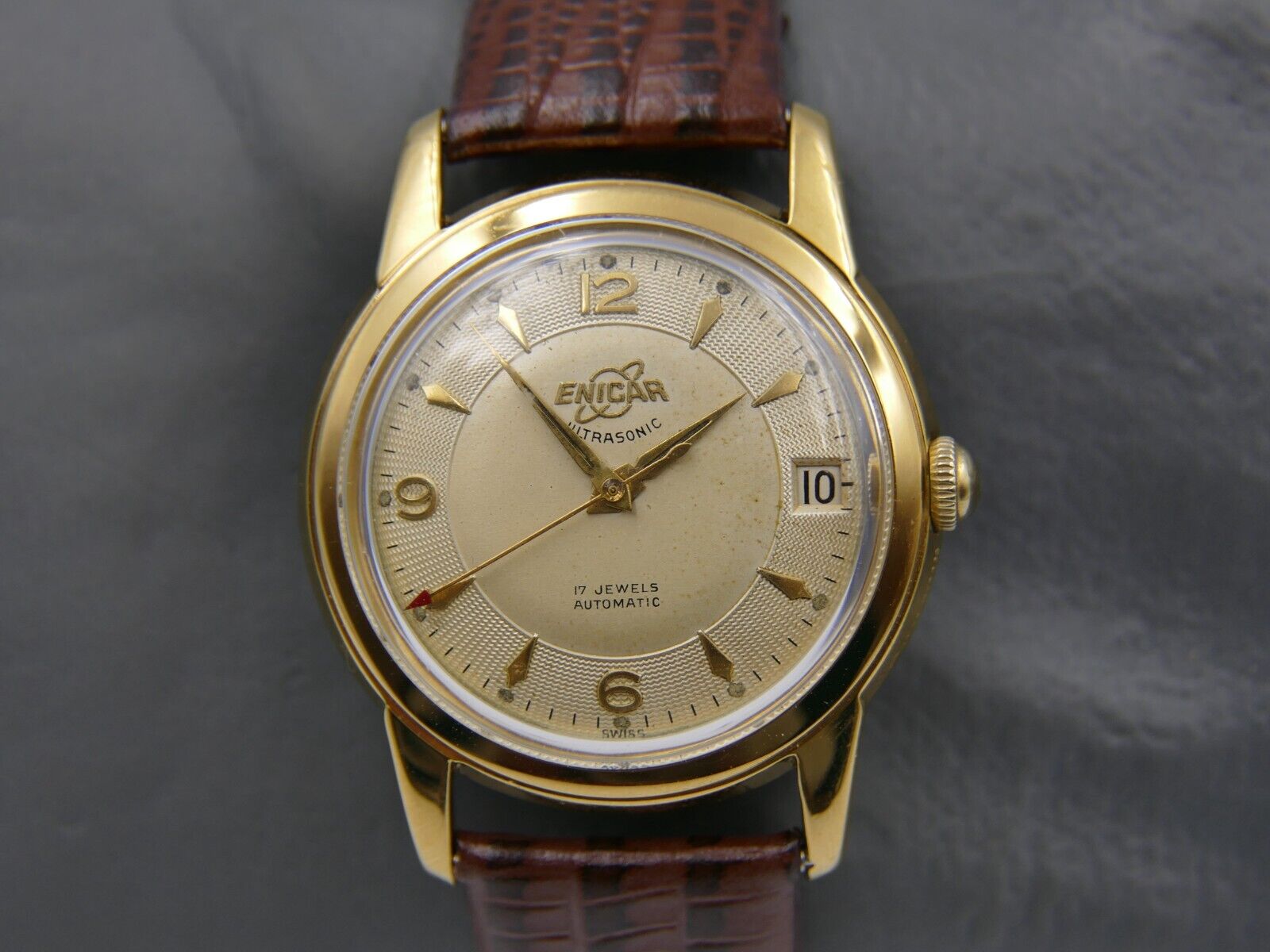 50's vintage watch mens Enicar Ultrasonic automatic ETA 1258 serviced gold pl