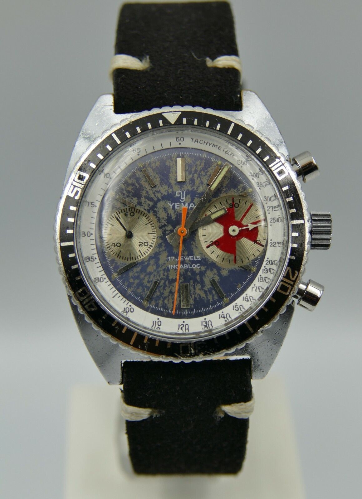 70's vintage watch mens Yema chronograph valjoux 7733 BIG EYE RARE 