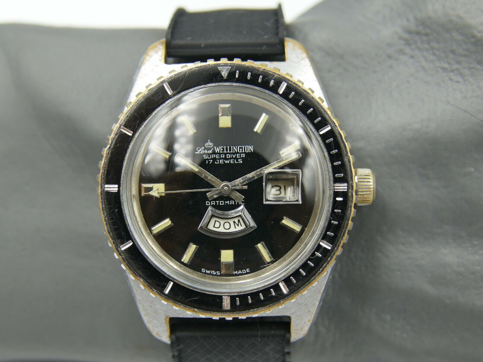 70's vintage mens Lord Wellingion super diver datomatic EB8387 40mm RARE 