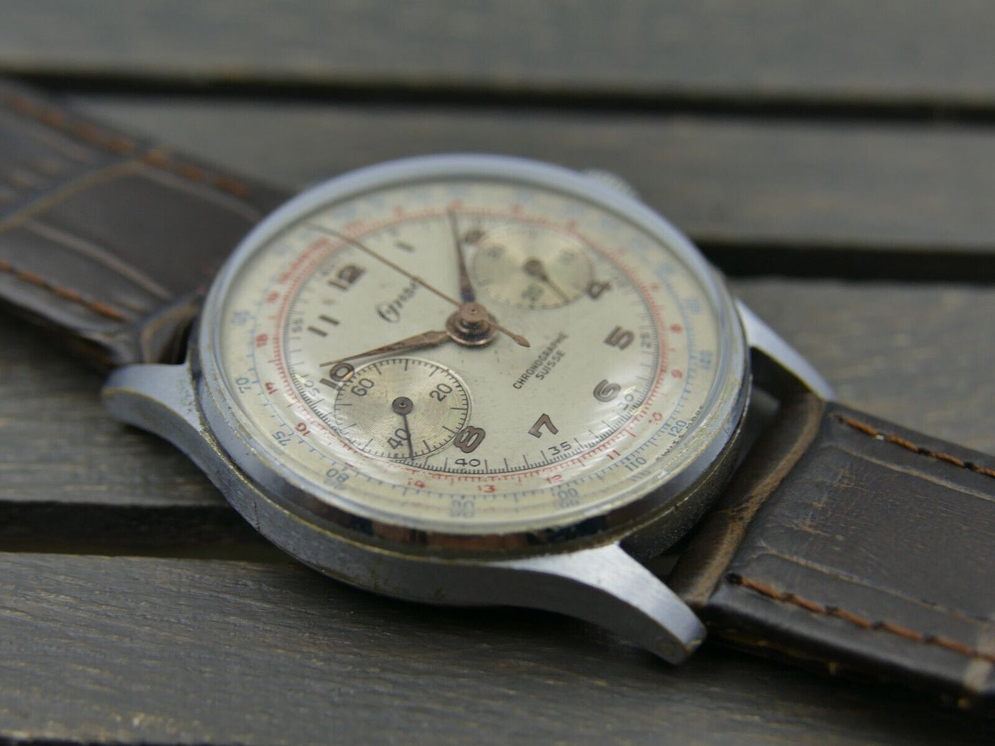 50's vintage watch mens ONSA chronograph landeron 48 serviced 36.5mm