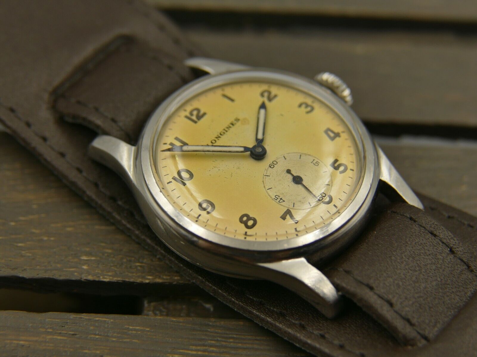 50's SS vintage Longines military Sei Tacche 6242 4 Tropical Dial Cal.23Z RARE