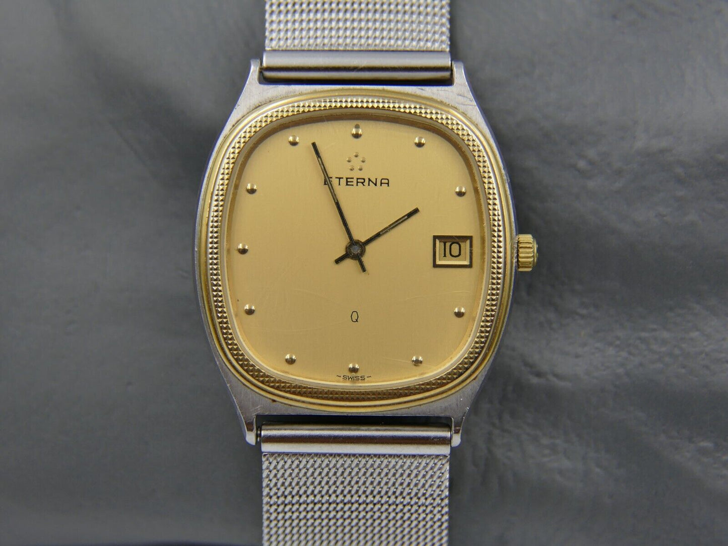 80's vintage watch mens Eterna ref. 122.2122.46 quartz Eta 955.411 steel & gold 