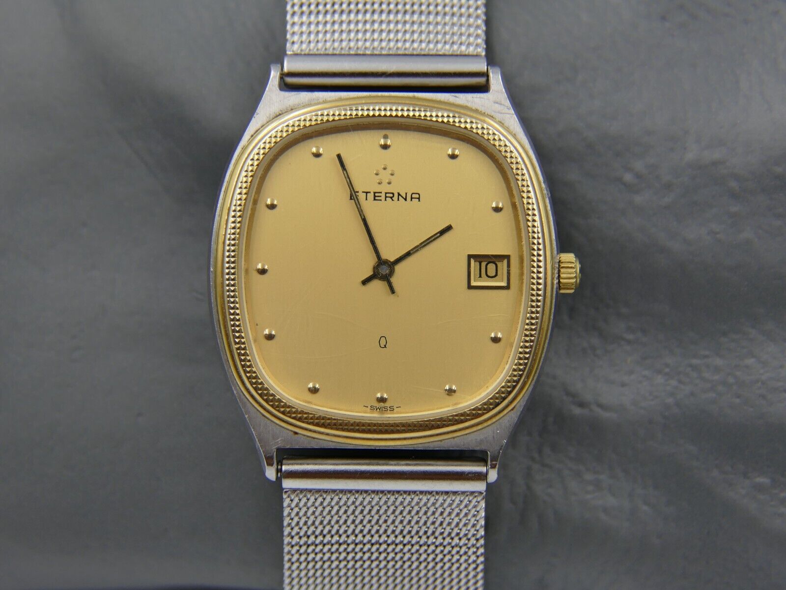 80's vintage watch mens Eterna ref. 122.2122.46 quartz Eta 955.411 steel & gold 