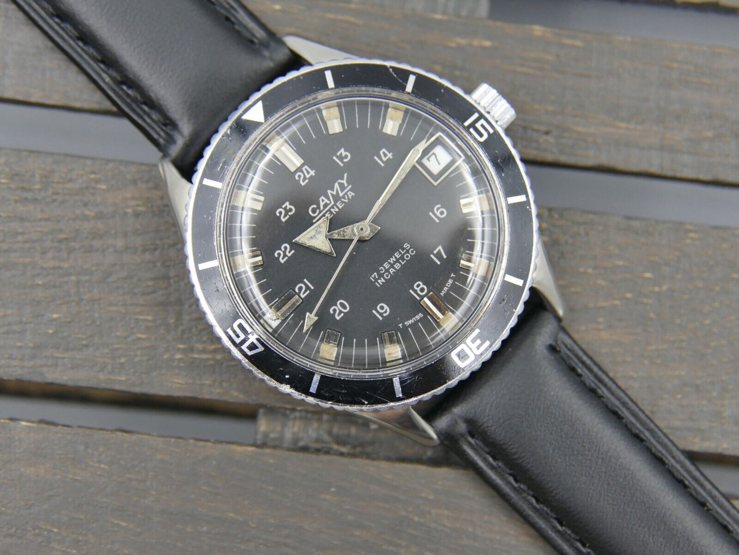 60's vintage watch mens diver Camy geneva ref. 7311 manual wind ST 96-4 serviced