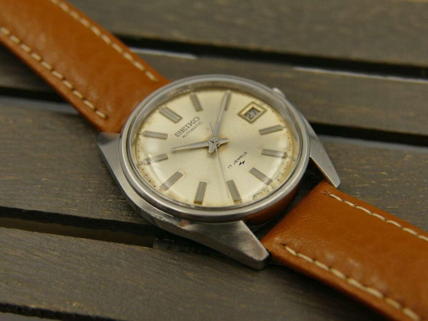 70's vintage watch mens SEIKO 7005-8020 Automatic 7005A Steel Serviced japan