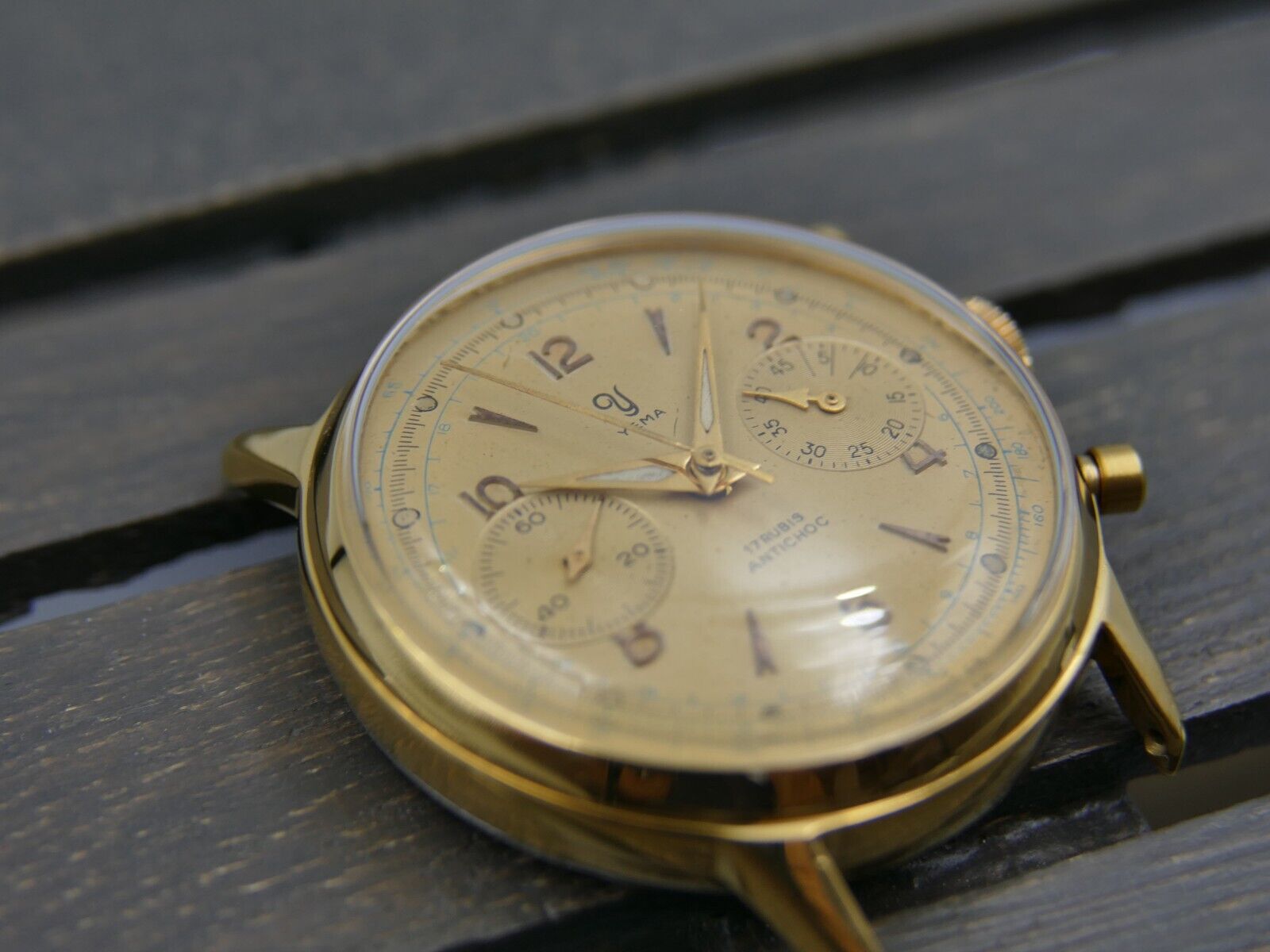 60's vintage watch mens Yema chronograph valjoux 92 gold PL serviced