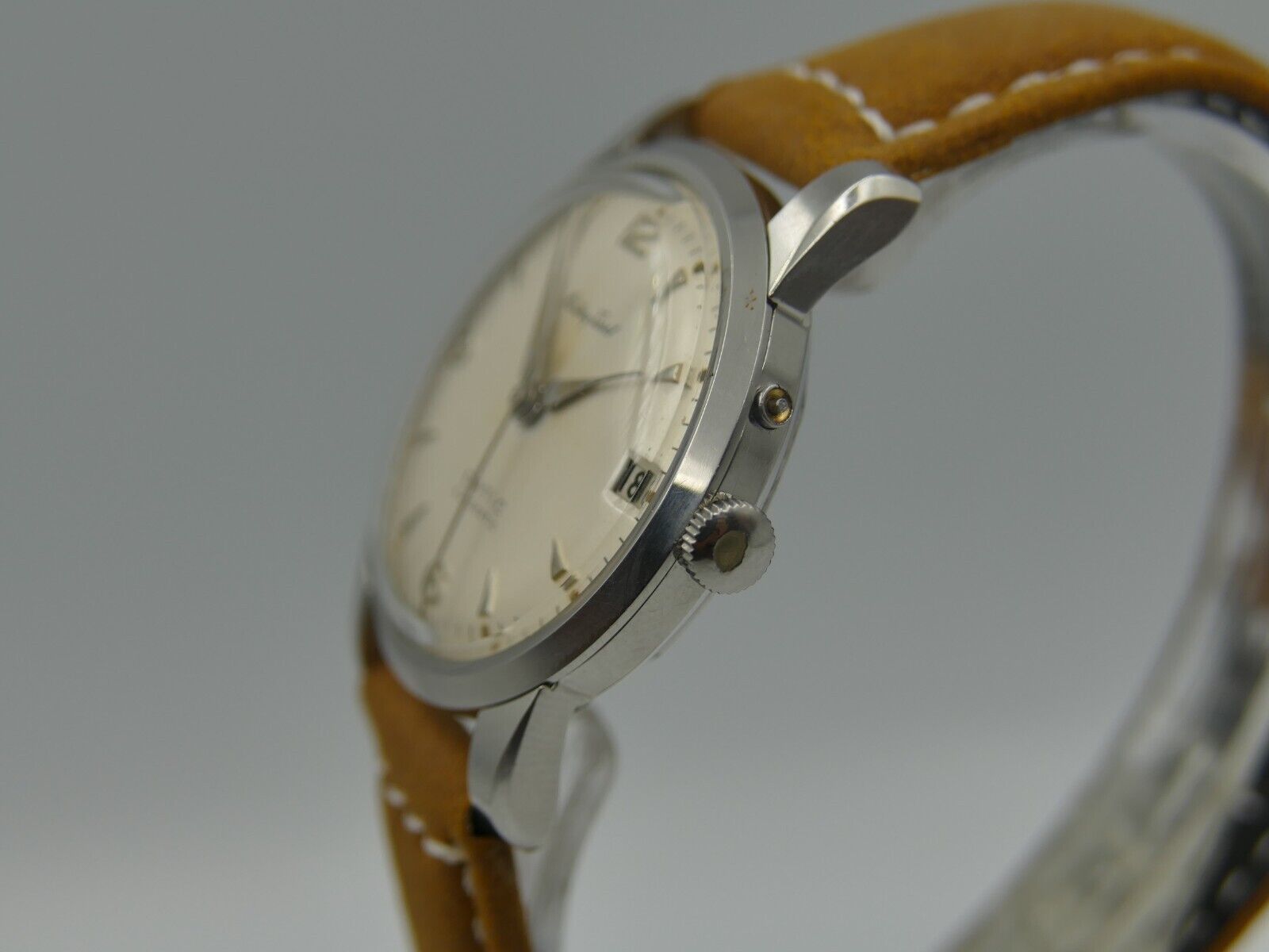 50's vintage watch mens Mathey Tissot Datic automatic AS 1555N rare steel 34mm