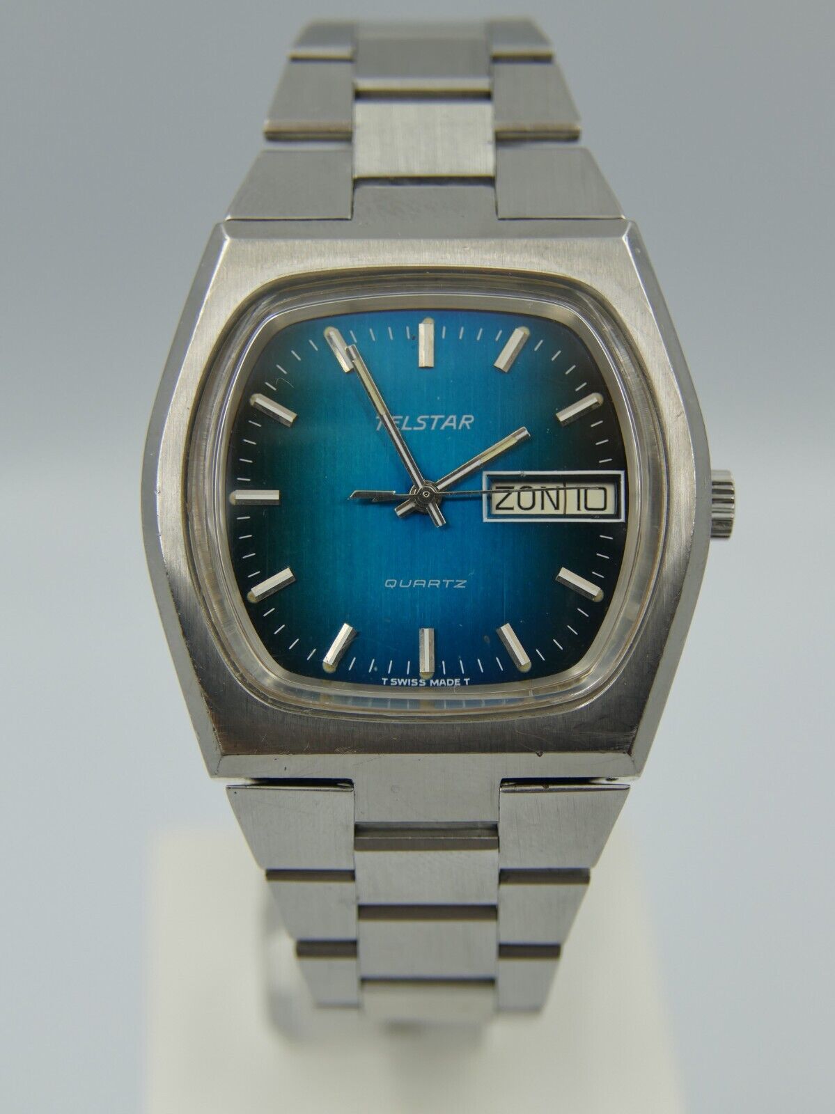 80's vintage watch mens Telstar ref. 15011 quartz ETA-ESA 9181 blue dial rare 39