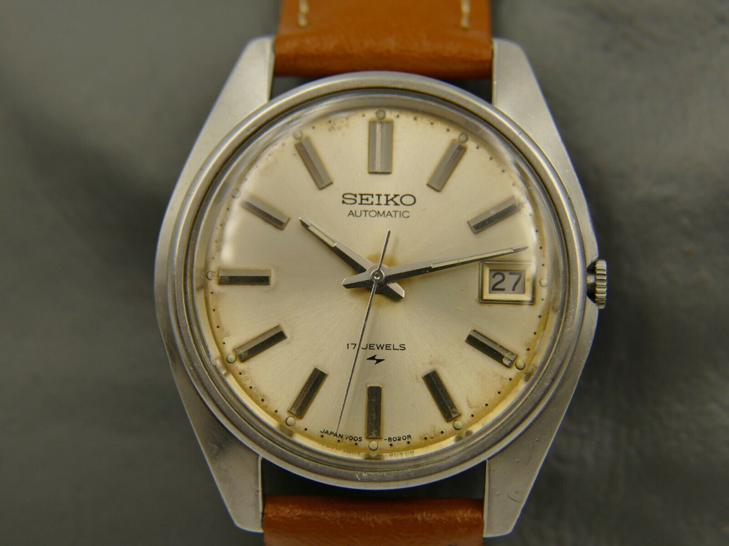 70's vintage watch mens SEIKO 7005-8020 Automatic 7005A Steel Serviced japan