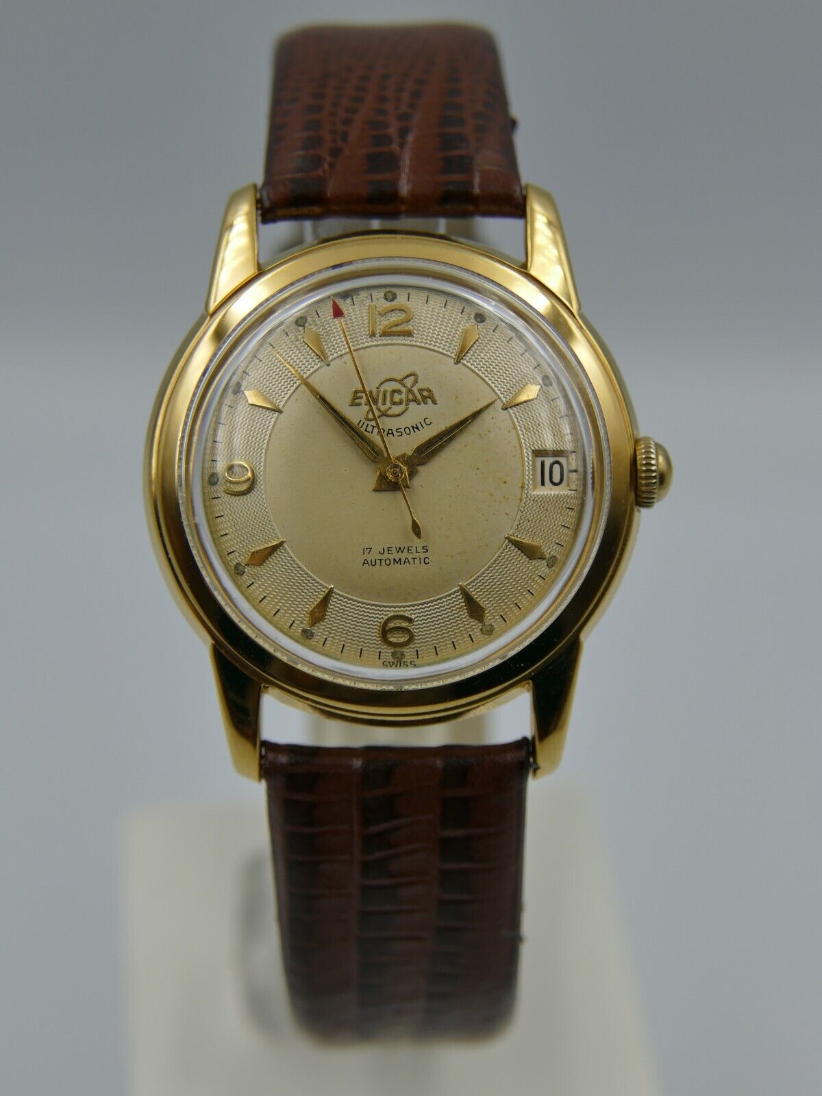 50's vintage watch mens Enicar Ultrasonic automatic ETA 1258 serviced gold pl