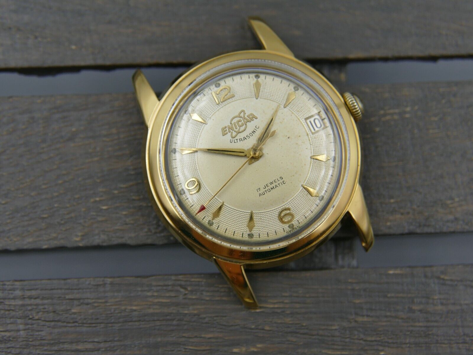 50's vintage watch mens Enicar Ultrasonic automatic ETA 1258 serviced gold pl