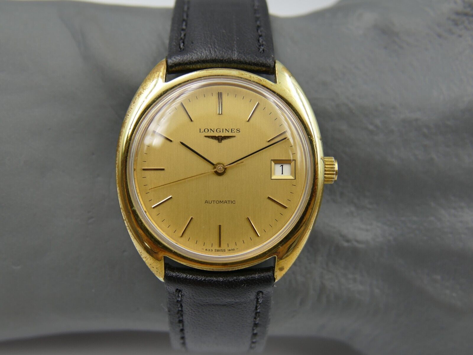 70's vintage watch mens gents Longines automatic L633.1 gold pl C shape