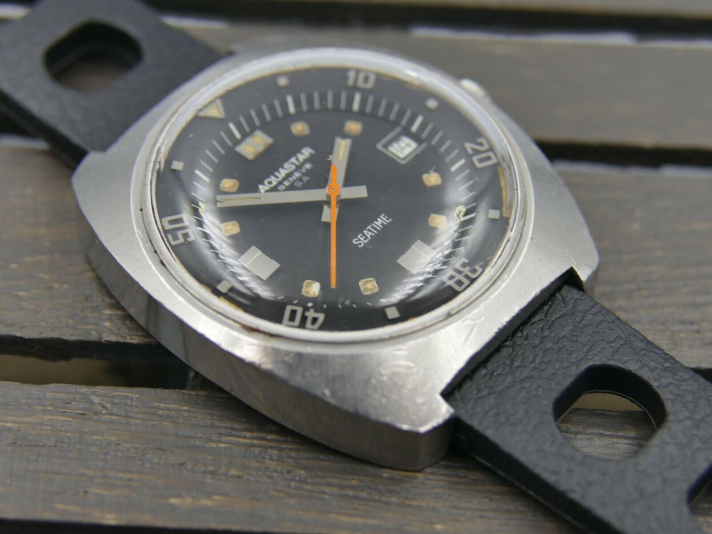 70's vintage watch mens diver Aquastar Seatime ref. 1000 automatic cal. as 1903