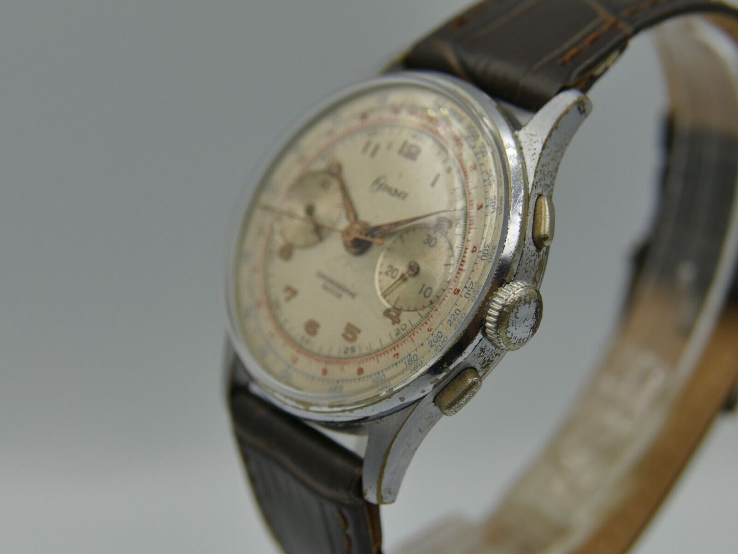 50's vintage watch mens ONSA chronograph landeron 48 serviced 36.5mm