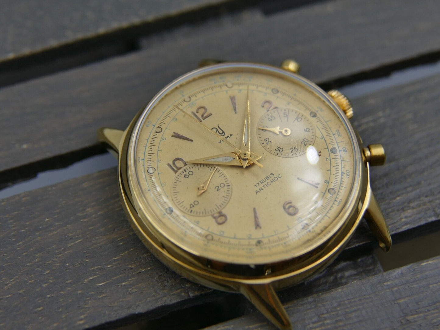 60's vintage watch mens Yema chronograph valjoux 92 gold PL serviced