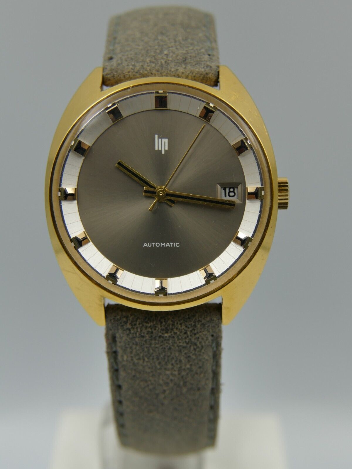 70s vintage watch mens LIP gray dial automatic Durowe 7525 2 gold pl 35mm c-case