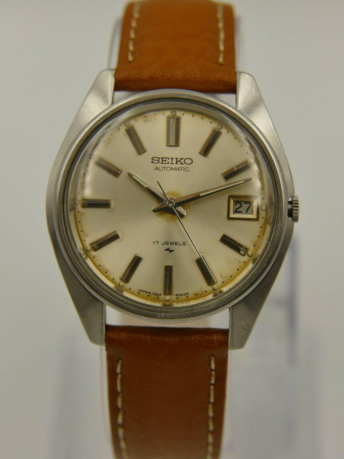 70's vintage watch mens SEIKO 7005-8020 Automatic 7005A Steel Serviced japan