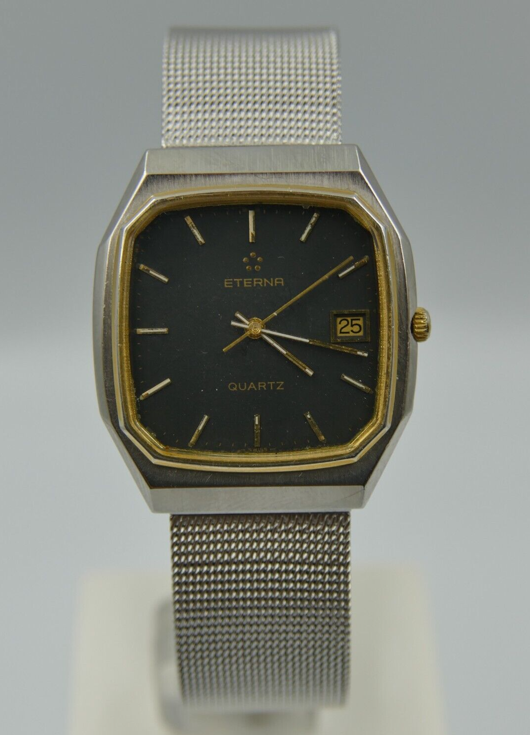 80's vintage watch mens Eterna ref. 113.4151.41 quartz Eta 955.411 steel & gold