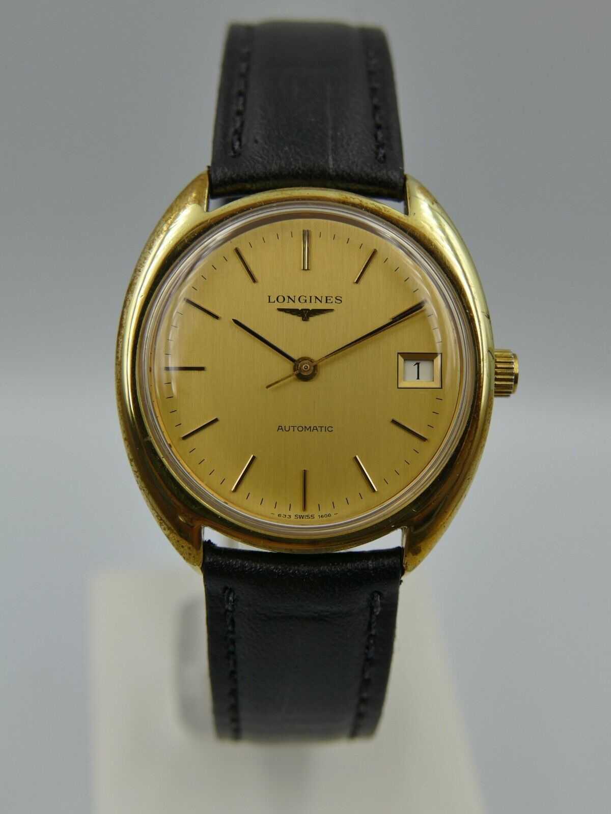 70's vintage watch mens gents Longines automatic L633.1 gold pl C shape