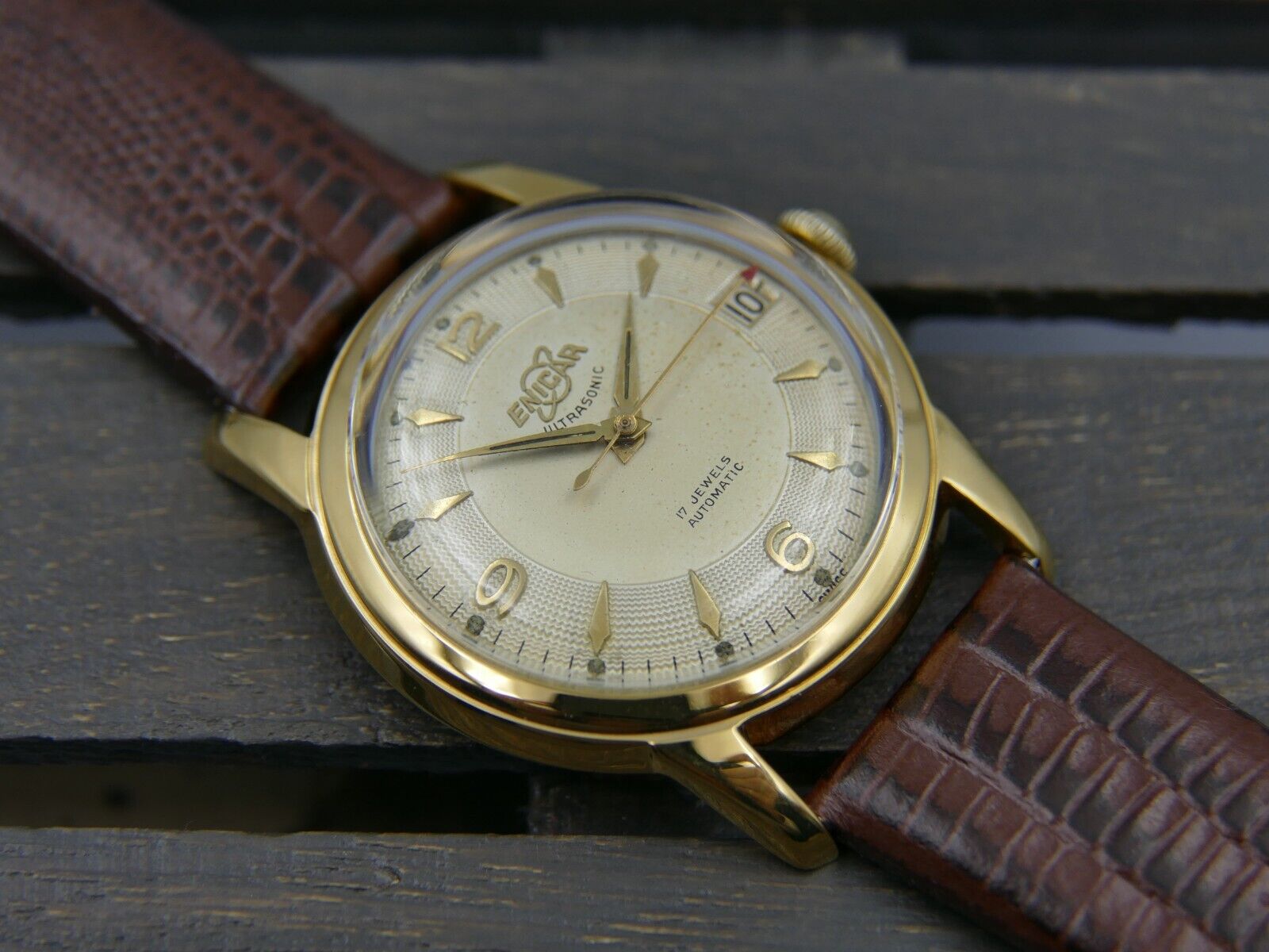 50's vintage watch mens Enicar Ultrasonic automatic ETA 1258 serviced gold pl