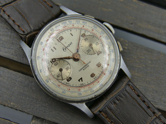 50's vintage watch mens ONSA chronograph landeron 48 serviced 36.5mm