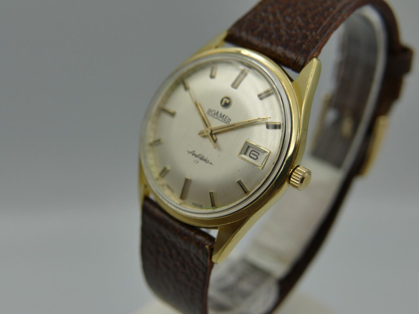 60's vintage watch mens Roamer anfibio manual wind MST430 brevet + case 34mm