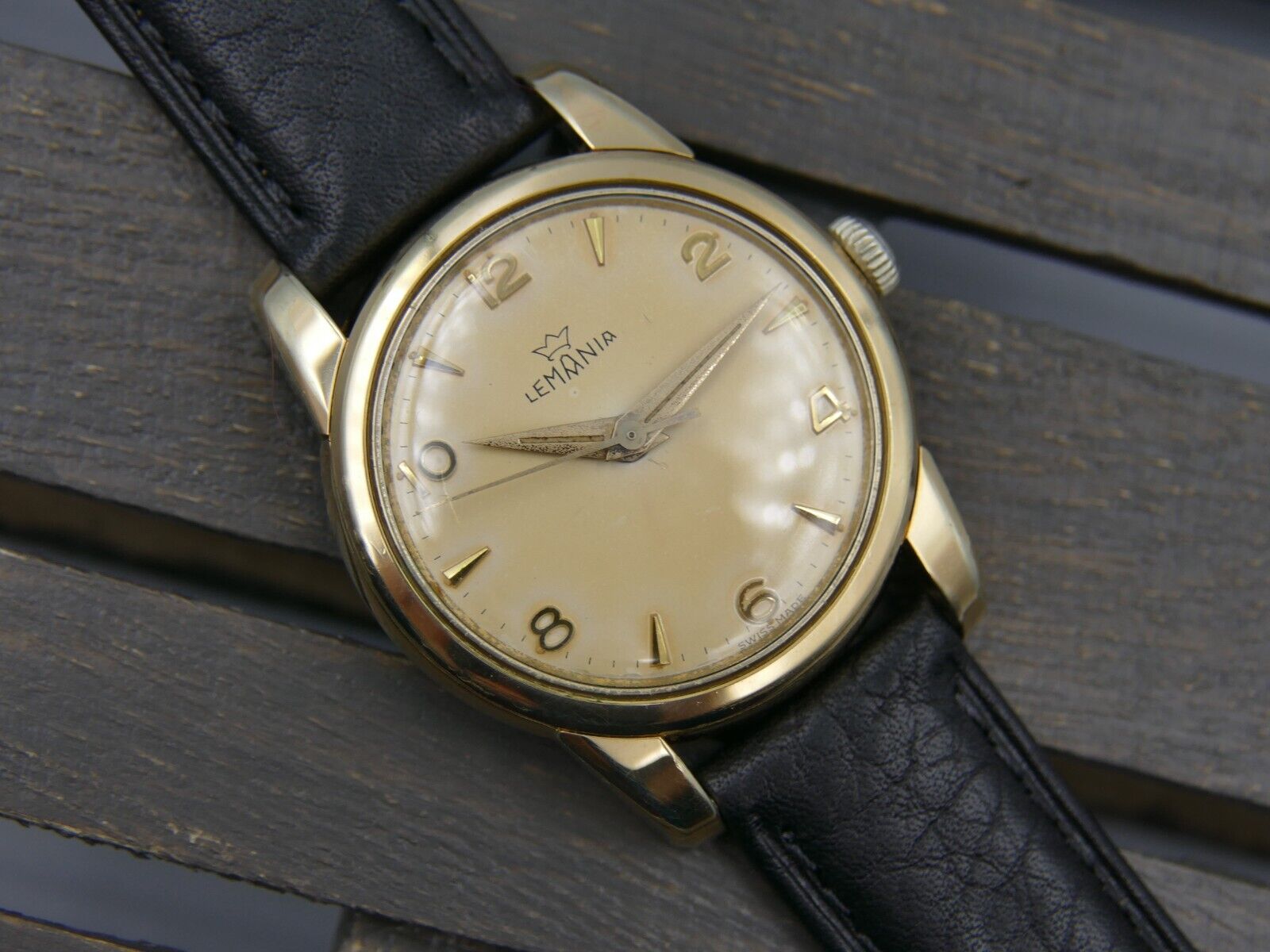 50's vintage watch mens Lemania manual wind cal. 3060 gold pl ref. 804 PA/A