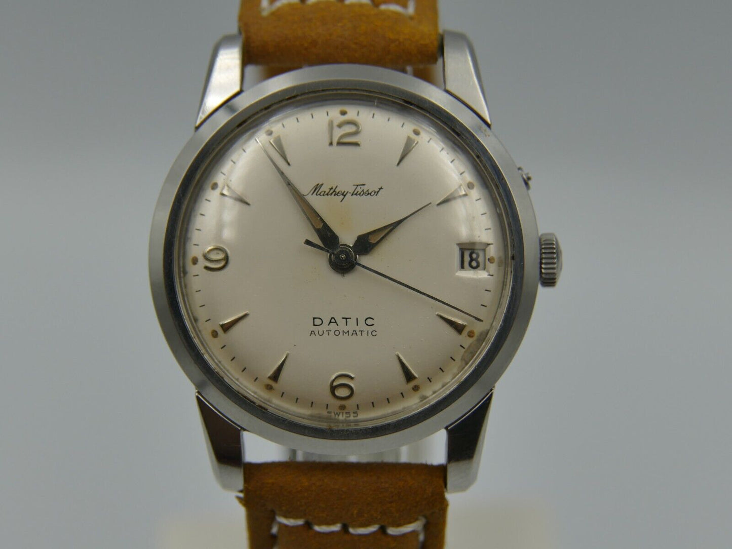 50's vintage watch mens Mathey Tissot Datic automatic AS 1555N rare steel 34mm