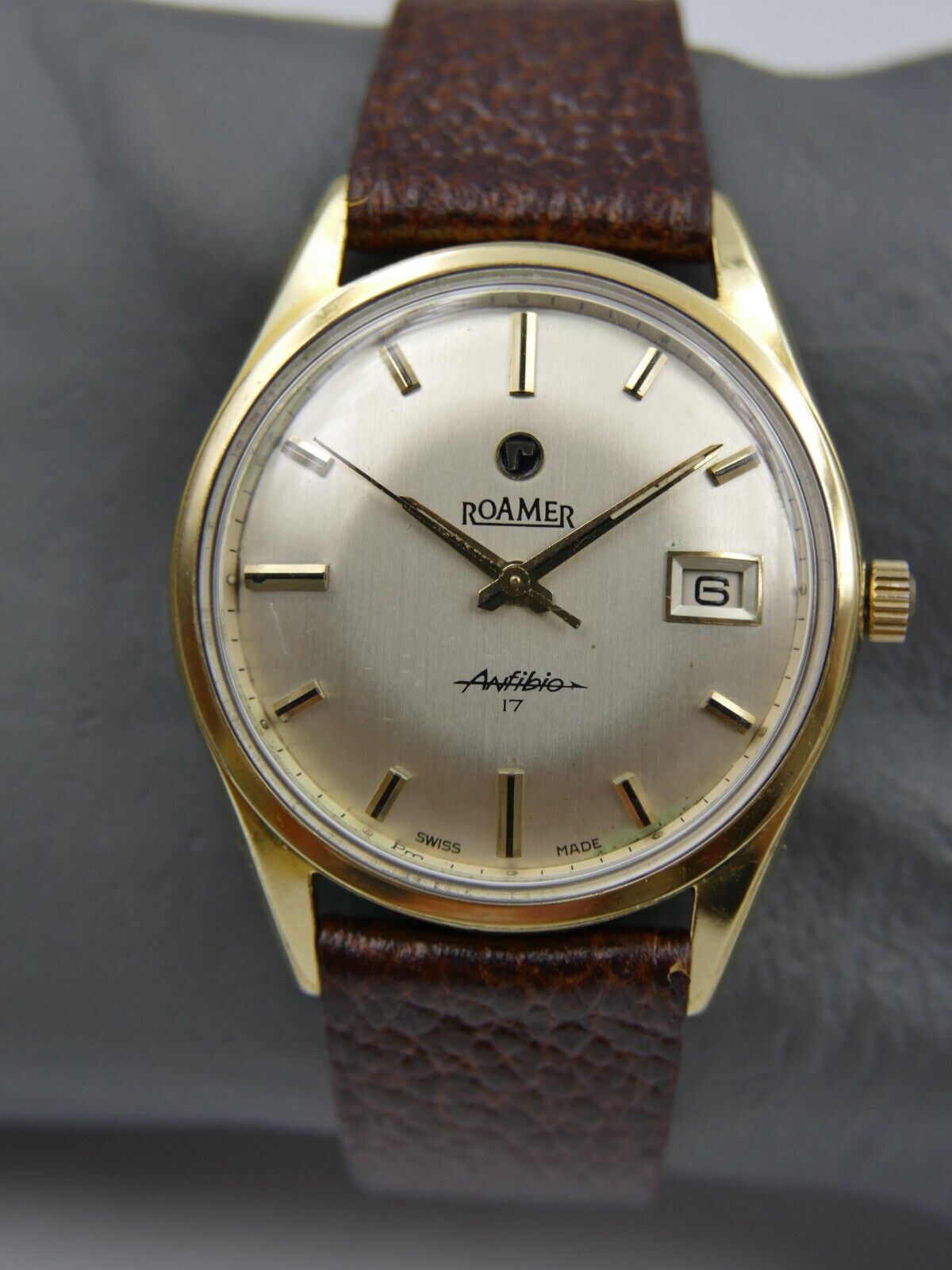 60's vintage watch mens Roamer anfibio manual wind MST430 brevet + case 34mm