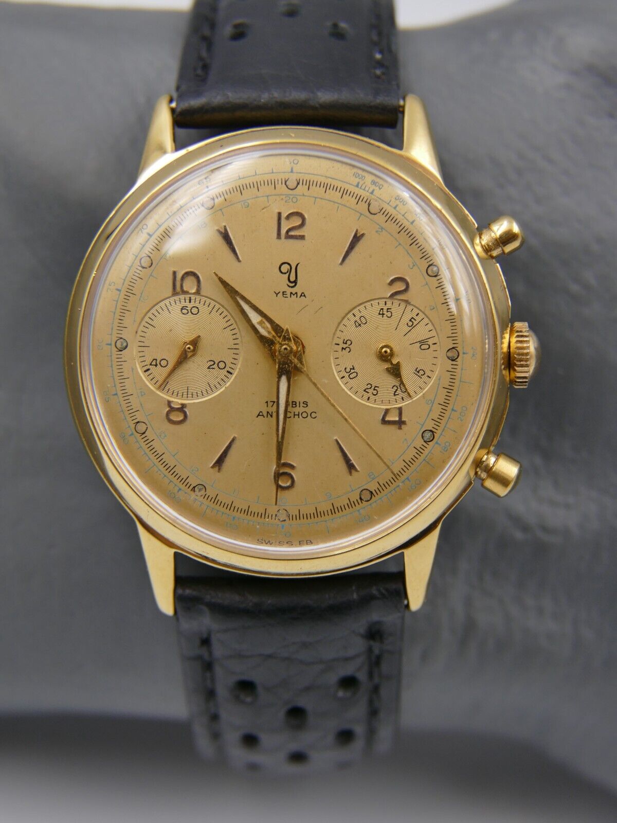 60's vintage watch mens Yema chronograph valjoux 92 gold PL serviced