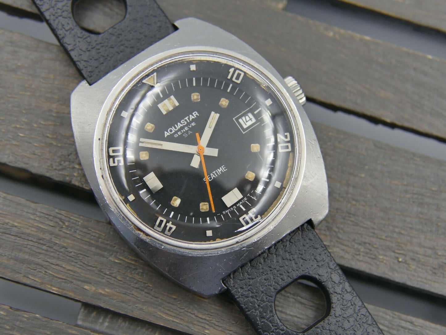 70's vintage watch mens diver Aquastar Seatime ref. 1000 automatic cal. as 1903