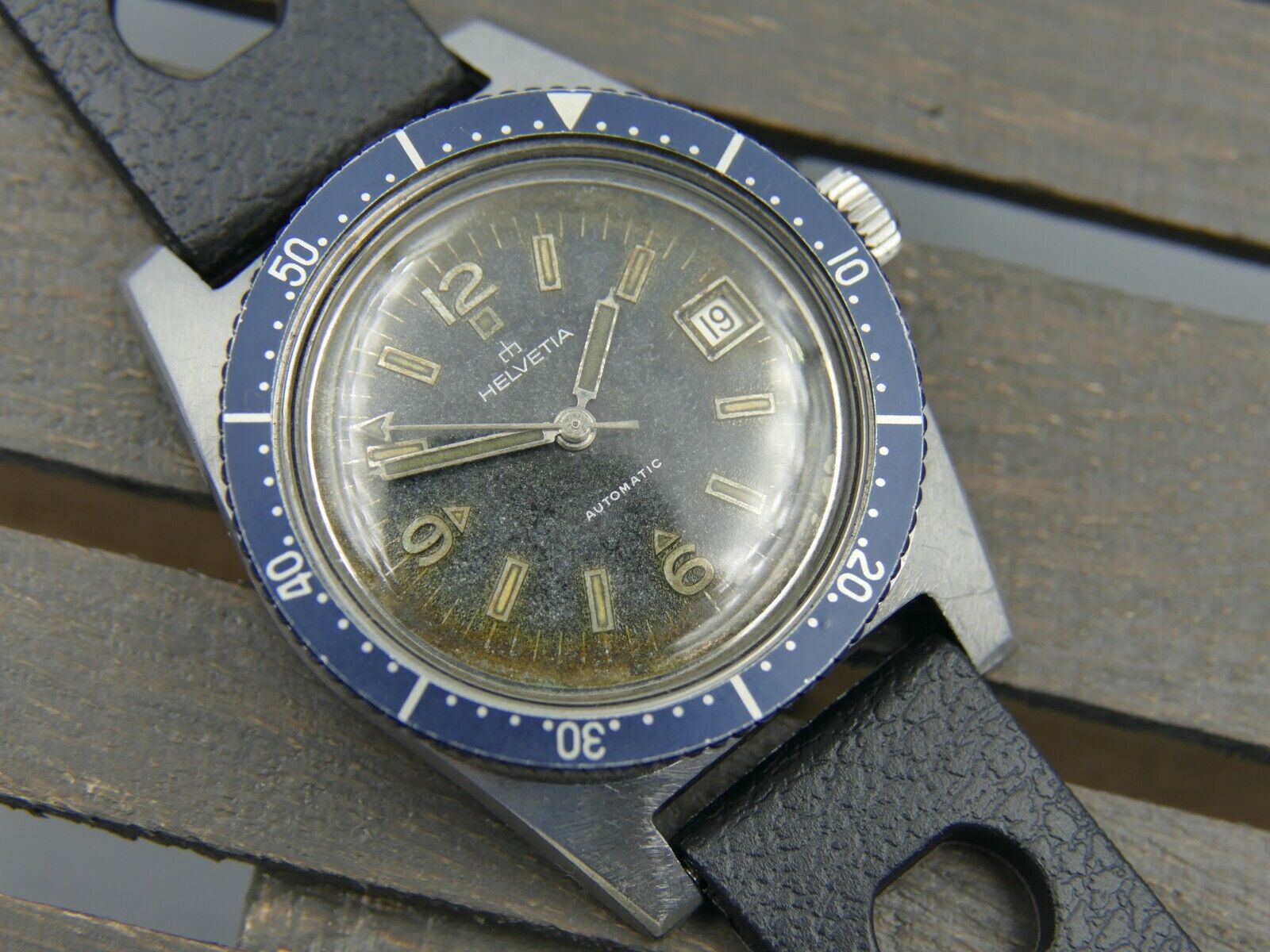 60's vintage watch mens diver Helvetia ref. 8619 stainless steel tropical rare