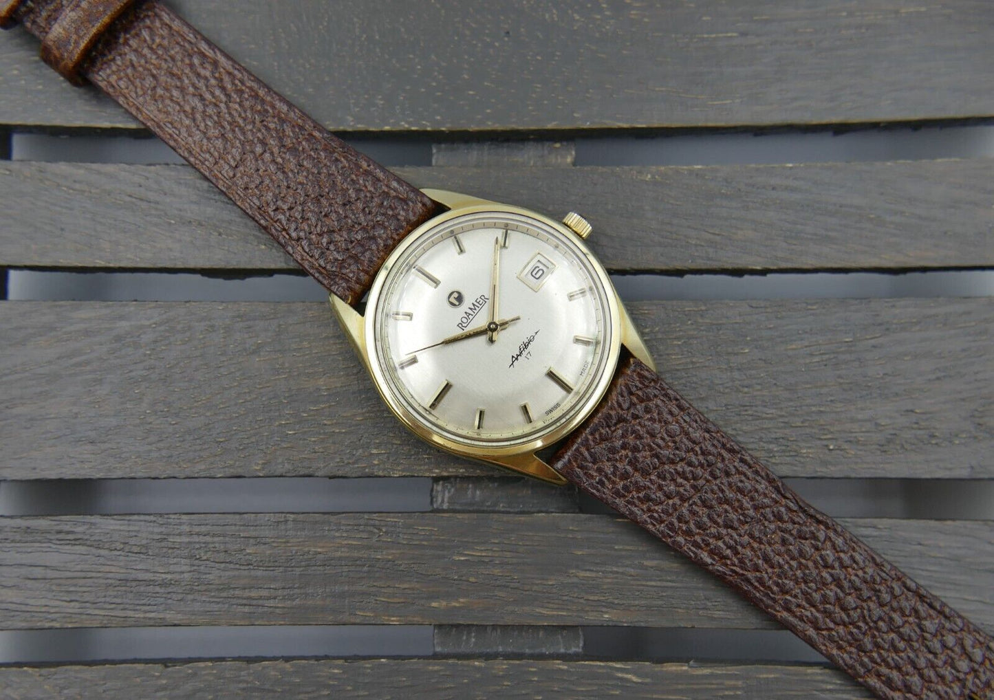 60's vintage watch mens Roamer anfibio manual wind MST430 brevet + case 34mm