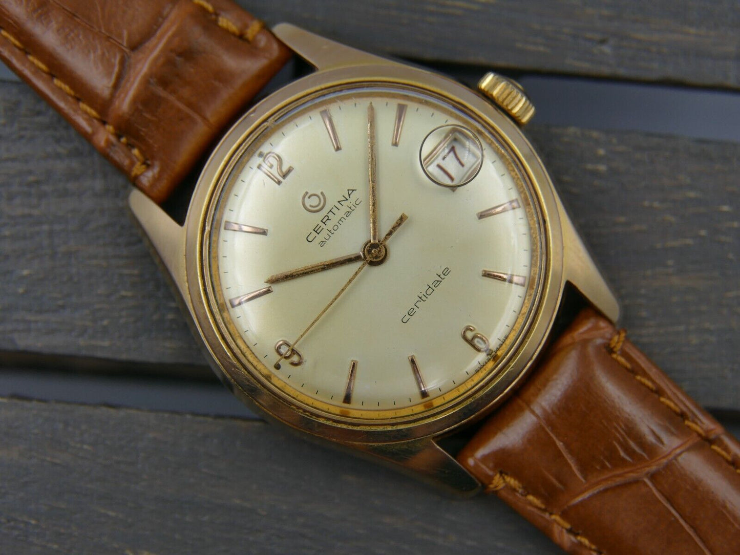 50's vintage watch mens Certina certidate automatic cal. 28-45 patents+  gold pl