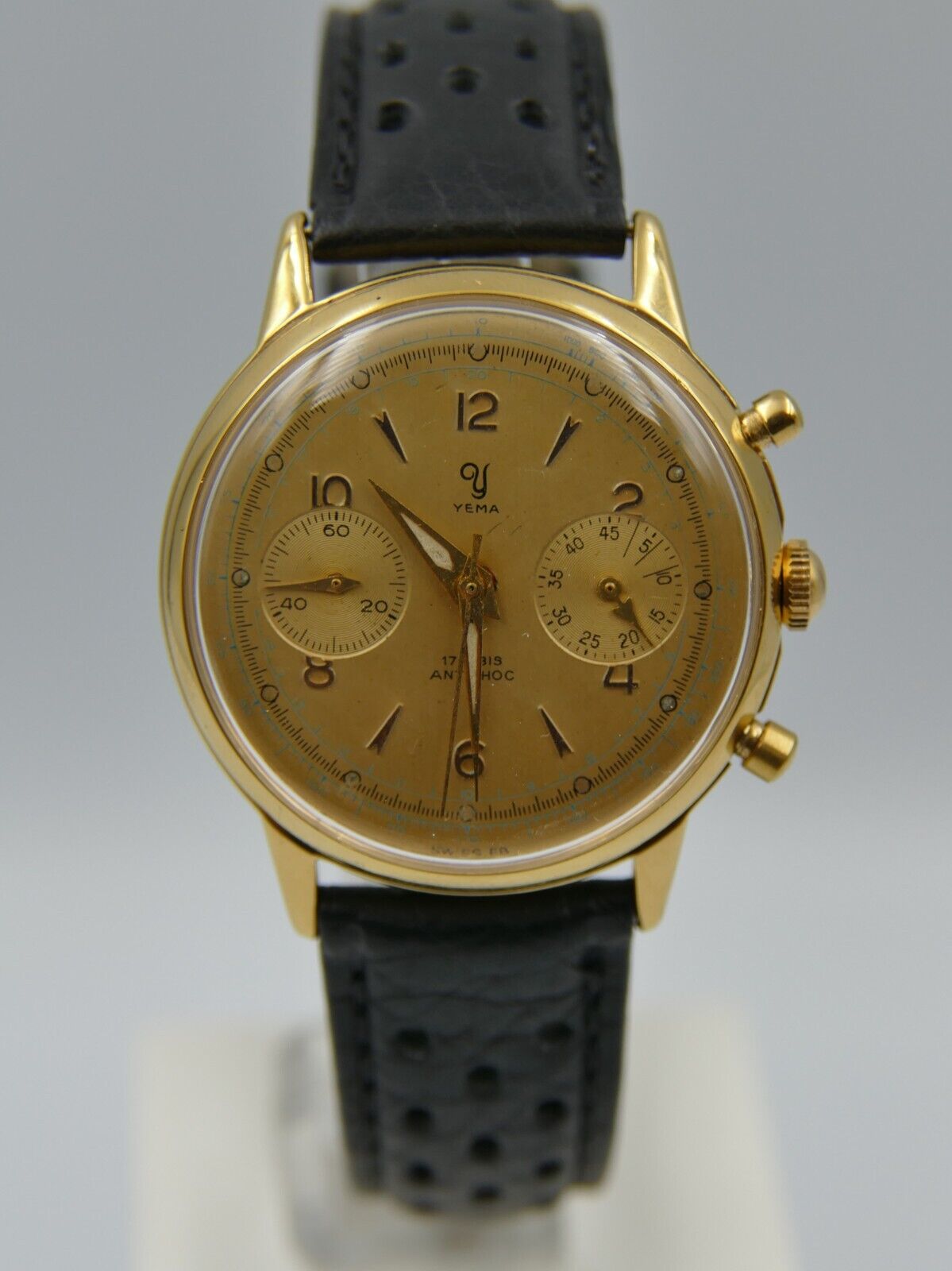 60's vintage watch mens Yema chronograph valjoux 92 gold PL serviced