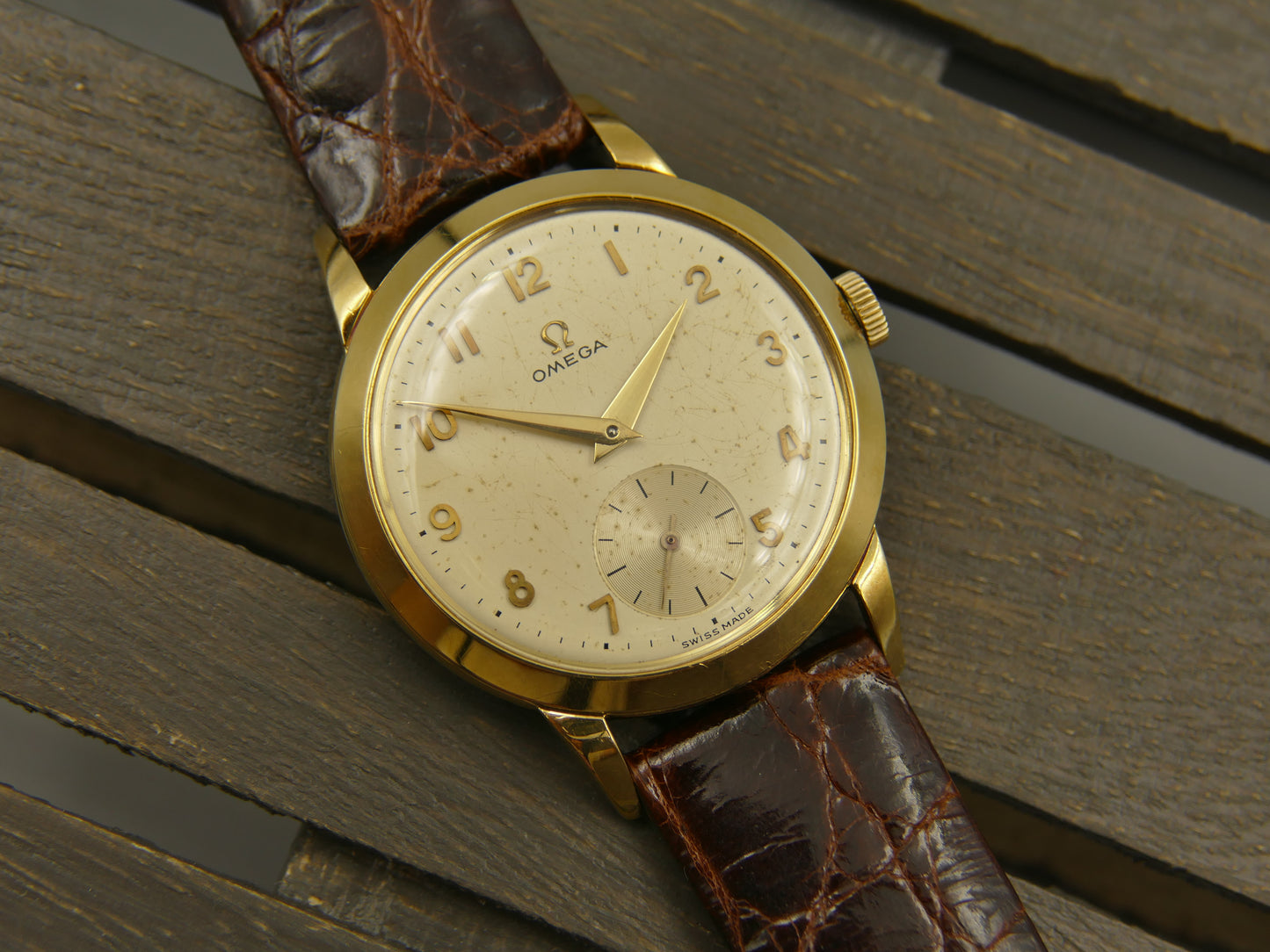 50s vintage watch mens Omega tresor ref. 2684 solid gold 14k 36mm cal. 266 rare