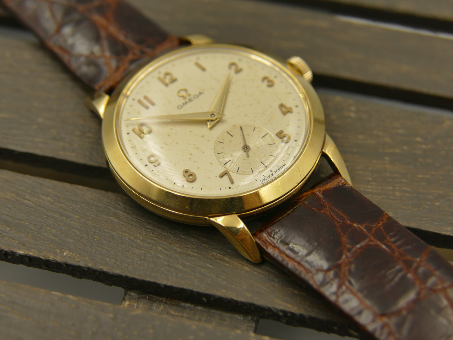 50s vintage watch mens Omega tresor ref. 2684 solid gold 14k 36mm cal. 266 rare