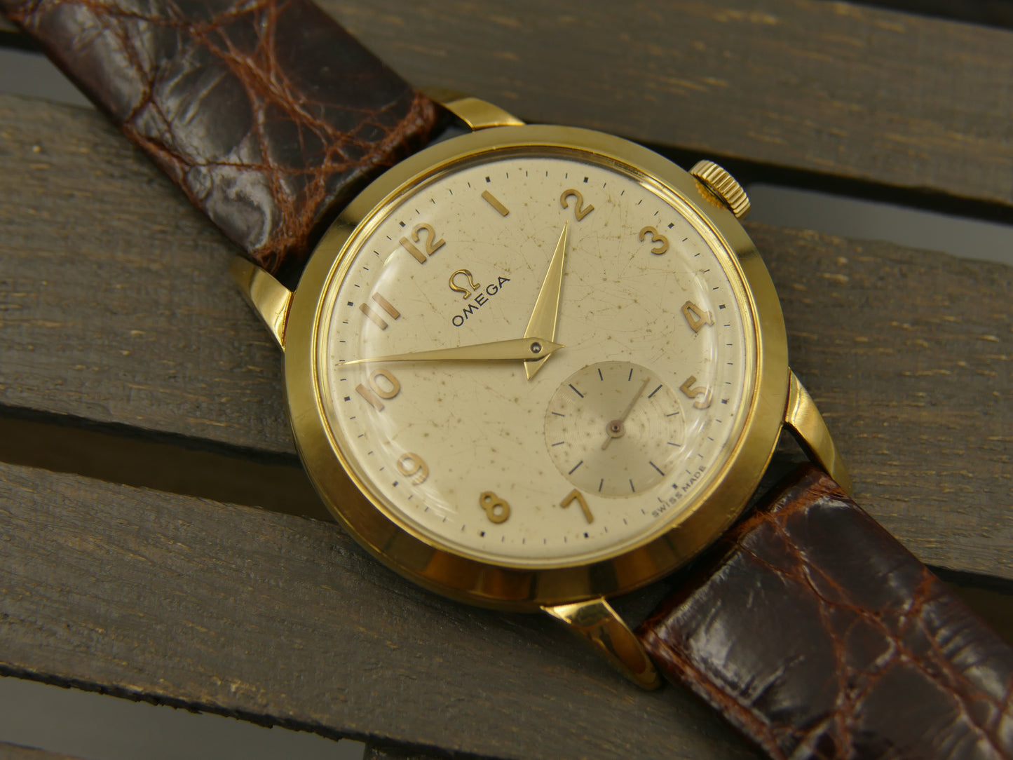 50s vintage watch mens Omega tresor ref. 2684 solid gold 14k 36mm cal. 266 rare